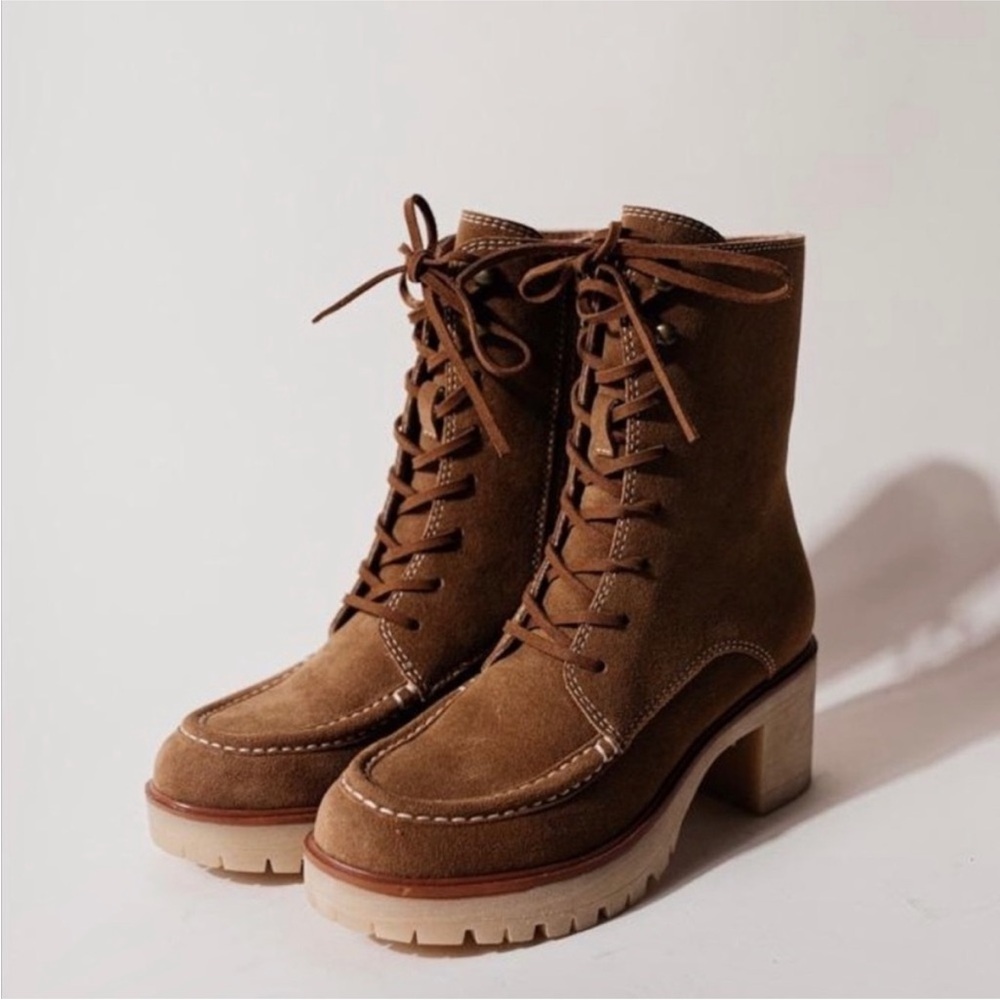 bohme Brown Suede Lace-Up Platform Heel Boots